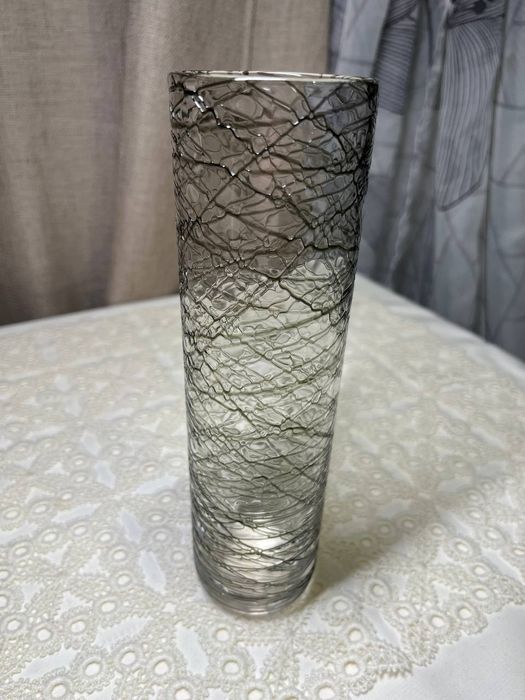 Elegancki szklany wazon – efekt spękania/kręcone nitki – 22 cm #40