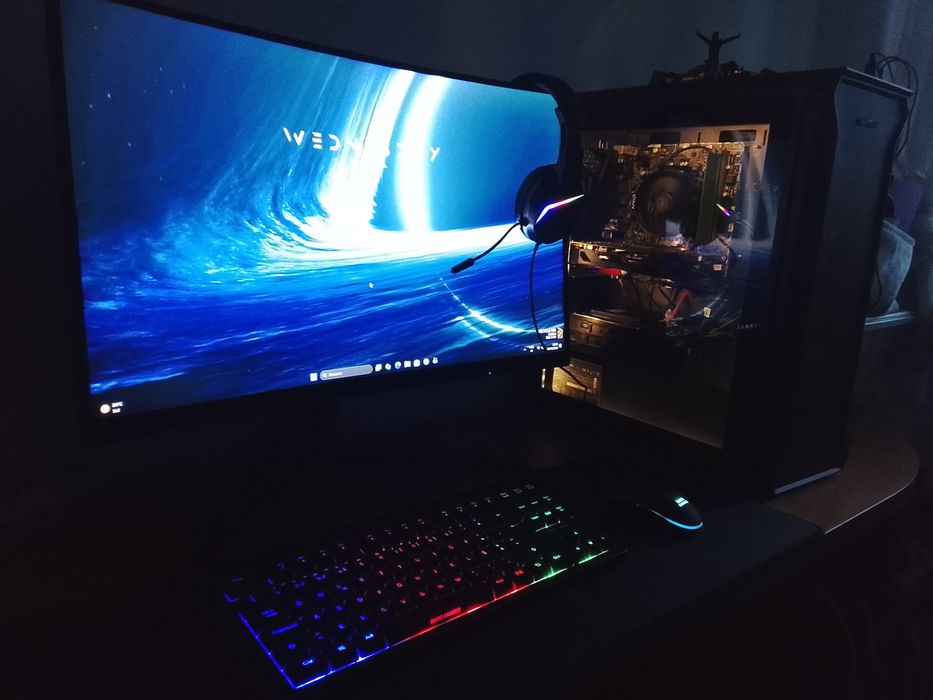 PC Asus Ryzen 5 RX590 16gb Ram SSD 500Gb+2TB Monitor Curvo AOC e conjunto RGB Mars Gaming