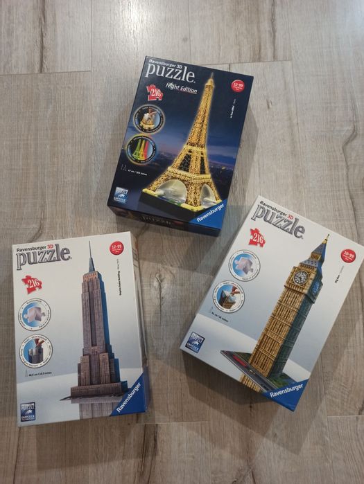 Ravensburger Puzzle 3D - Empire State Building, Wieża Eiffla, Big Ben