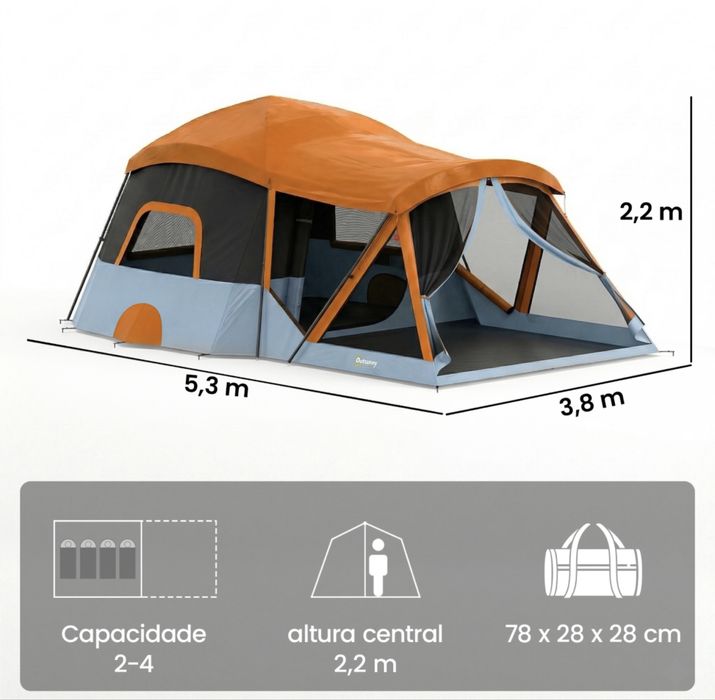 Tenda de Campismo Familiar Outsunny – 2 Quartos