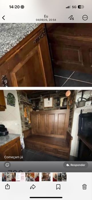 Banco rustico de castanho com arrumos