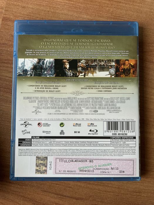 Gladiador Blu-ray com legendas Português