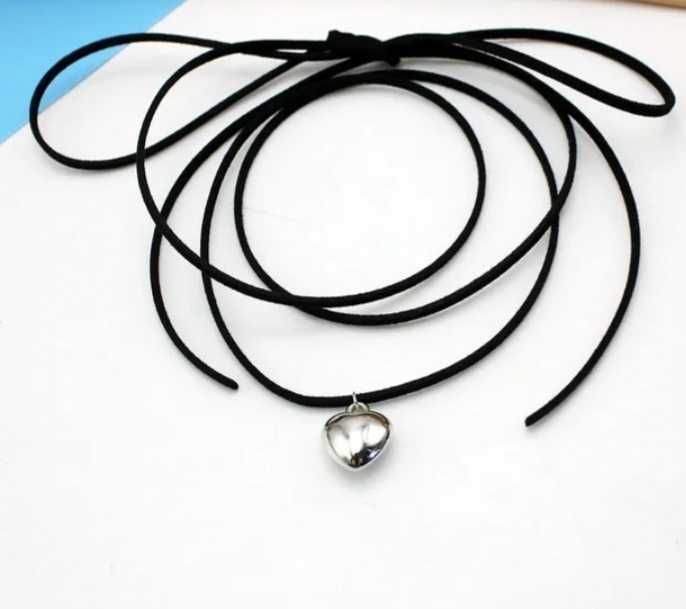 Шнурок чокер на шию із золотим/срібним сердечком (велике та маленьке)7