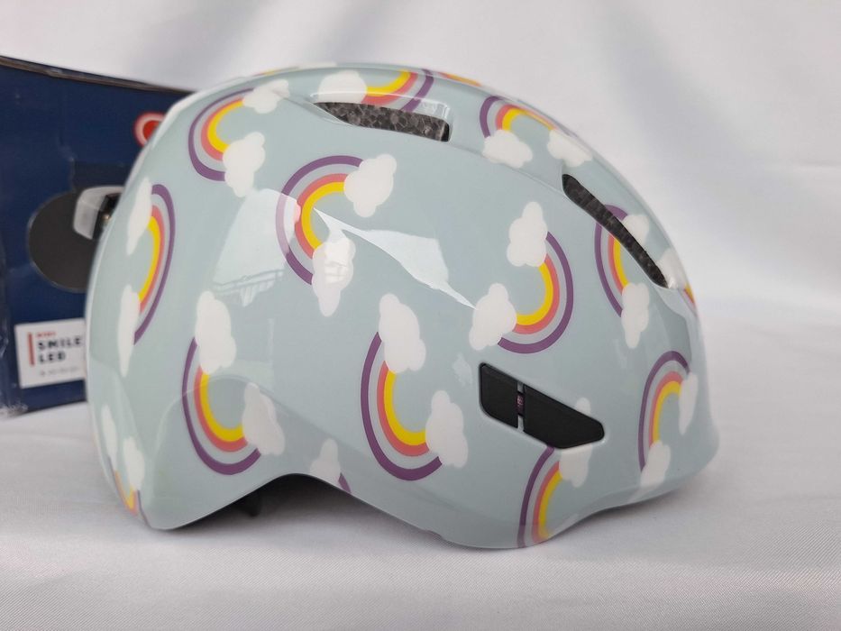 Kask rowerowy dziecięcy Abus Smiley 3.0 LED Blue Rainbow S 45-50cm