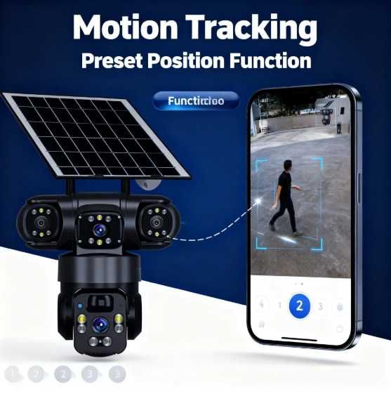 4G камера відеоспостереження V380 Pro 360° PTZ 6 МП, 3 об'єктиви, сонячна панель, d054