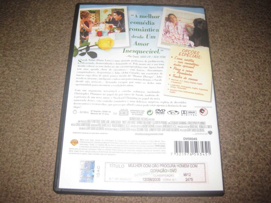 DVD "Mulher com Cão Procura Homem com Coração" com Diane Lane/Raro!