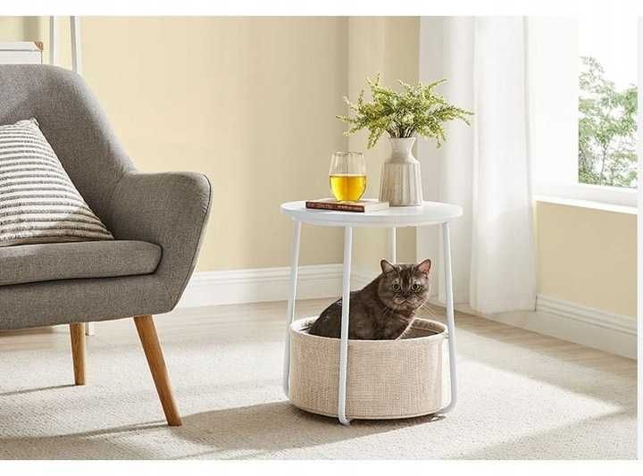 Stolik kawowy nocny z koszem biały beż DUŻY wybór DaMaOutlet.pl