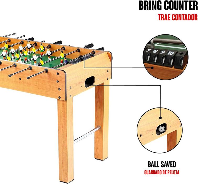 Mesa de matraquilhos em madeira 121 x 61 x 79 cm com duas bolas - NOVO