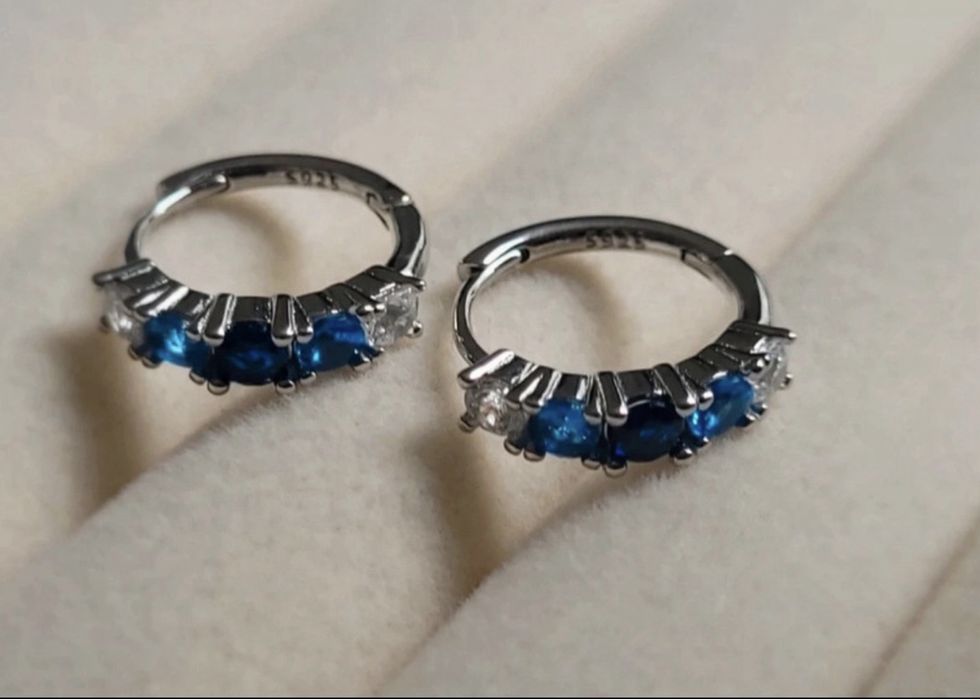 Kolczyki srebrne 925 w stylu Pandora, cyrkonie niebieskie- Nowe!