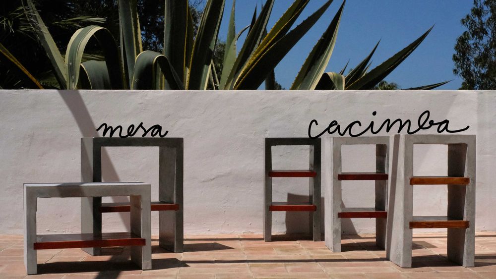 mesa cimento e madeira 2 shelves concrete wood table