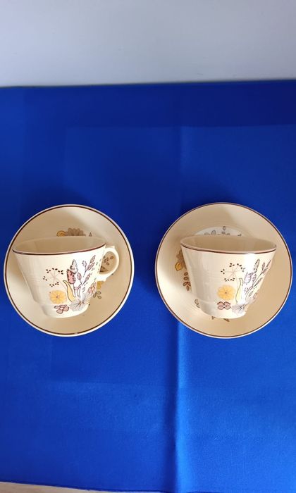 Dwie filiżanki ze spodkami Jasmine England woods ware kremowe ecru #
