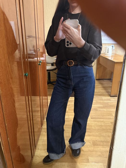 Темно сині джинси wide leg