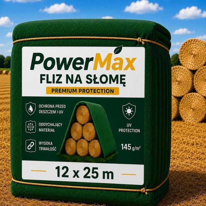 Fliz do słomy, fliz na siano i fliz do bel o wymiarach 12 x 25 m i gramaturze 145 g/m² tym rozmiarem przykryjesz 120 bel o średnicy 180cm