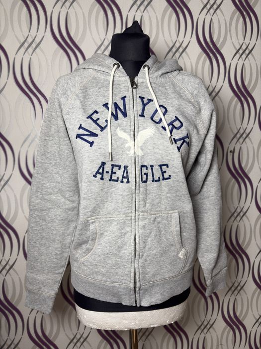 American Eagle bluza damska szara rozpinana z kapturem logo