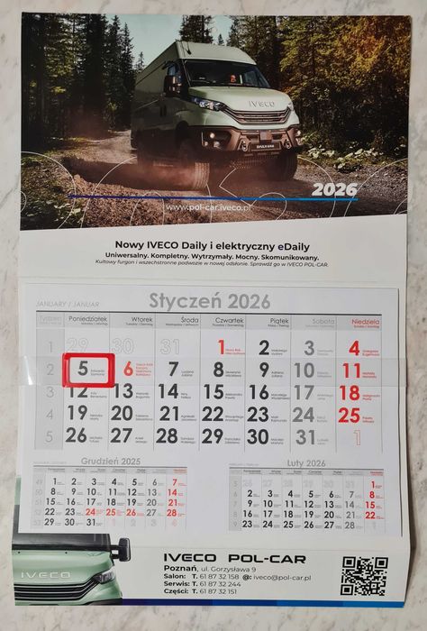 Kalendarz jednoczęściowy na 2026 r.