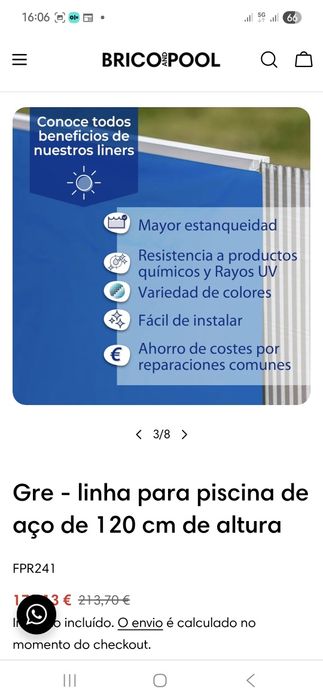 Liner para piscina de aço GRE