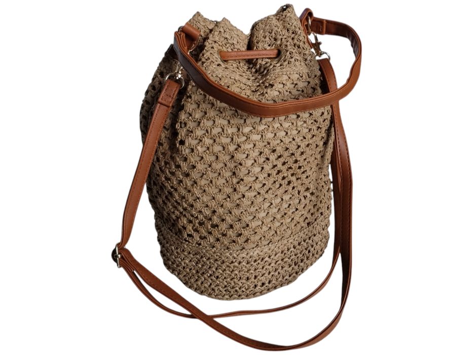 Brązowa Torebka Damska Listonoszka Na Ramię, Worek Damski Wiklina