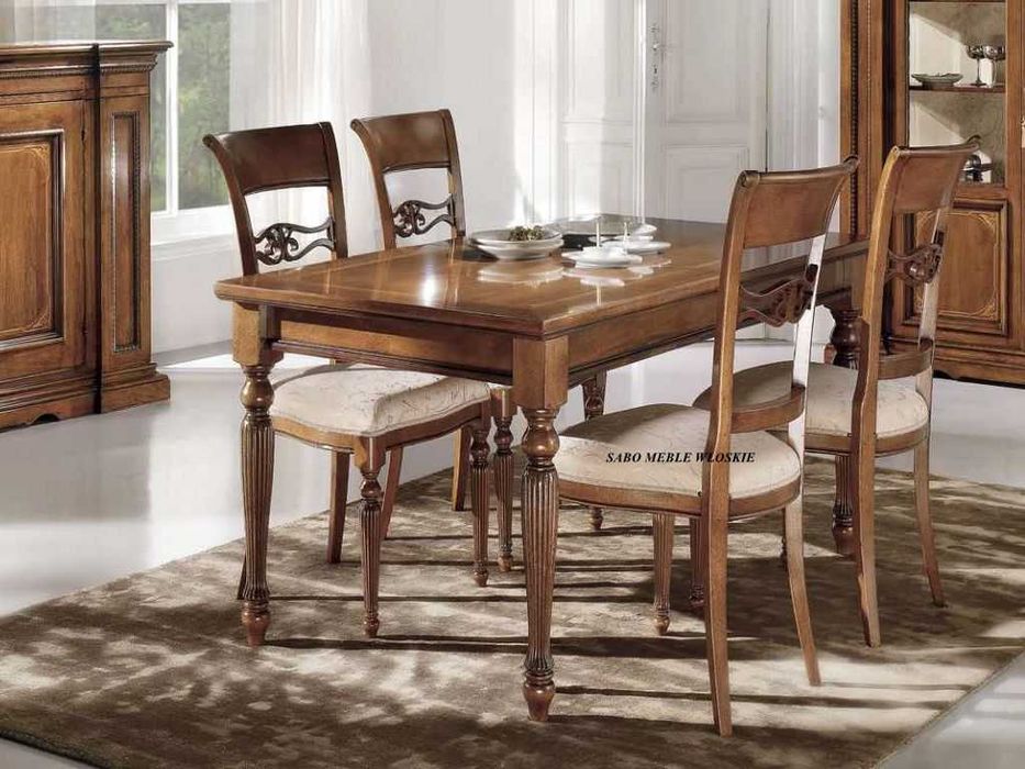 Klasyczny stół Genewa ryflowany prostokątny rozkładany orzechowy