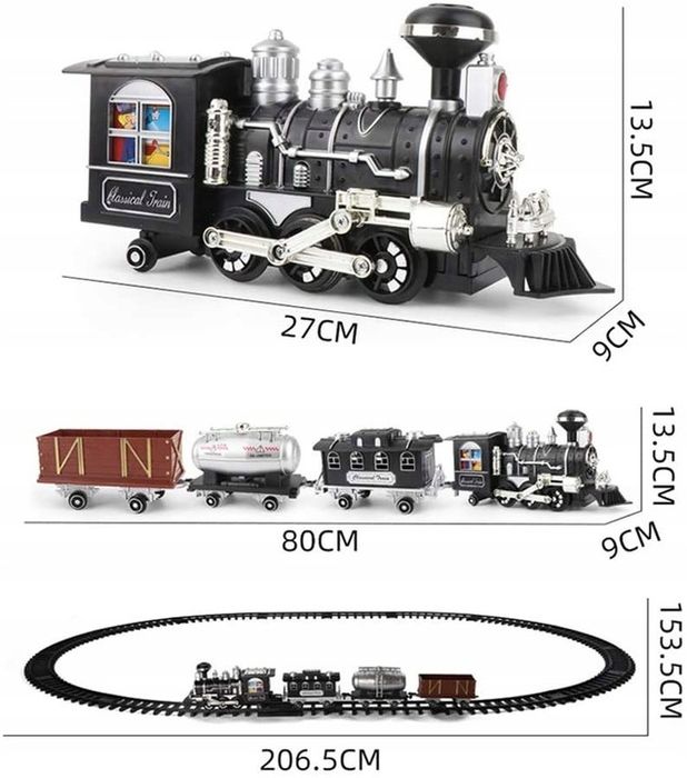 KOLEJKA ELEKTRYCZNA PAROWA DUŻA pociąg lokomotywa 4 wagony pilot 5m
