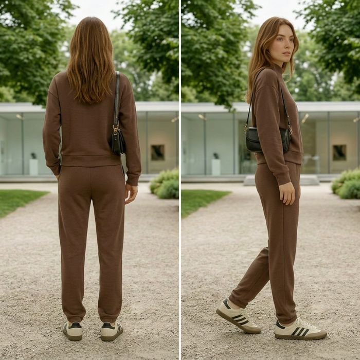 Damski komplet dresowy Premium - bluza golf, joggery, brąz XXL