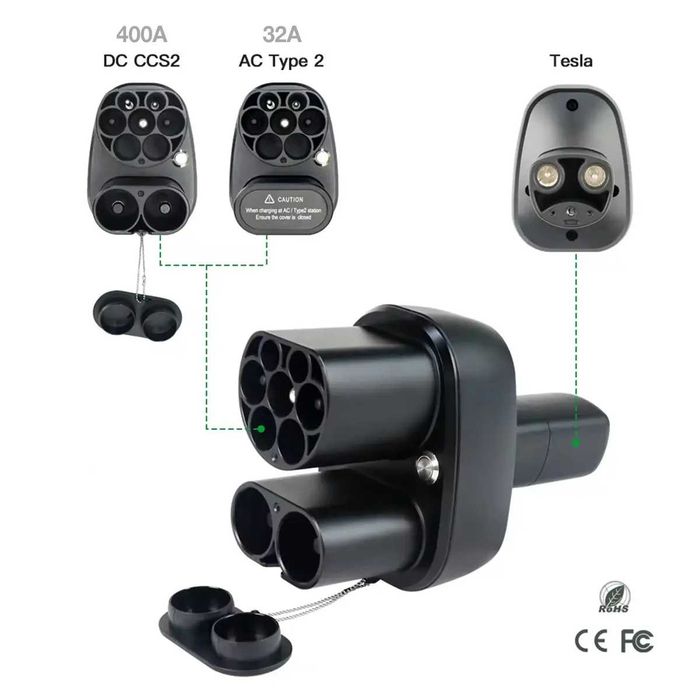 Адаптер-перехідник CCS2 – Tesla-CCS2-CC1  хвіст Tesla 32A -16Aсиній