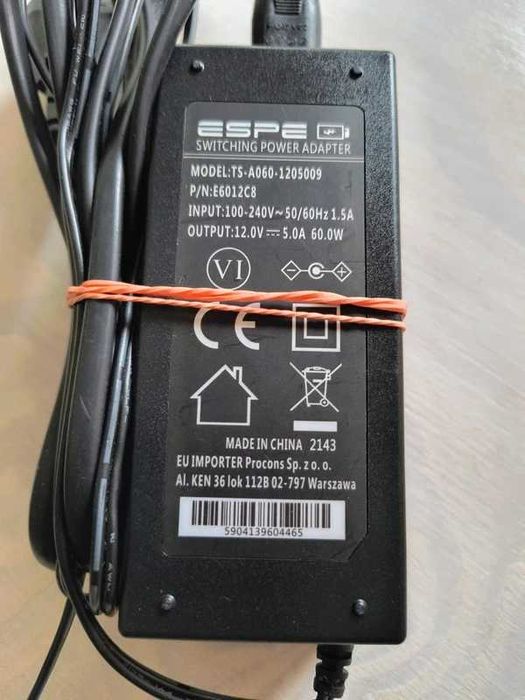 Zasilacz ładowarka ESPE 60W TS-A060-1205009 12V 5A wtyk 5.5x1.9mm