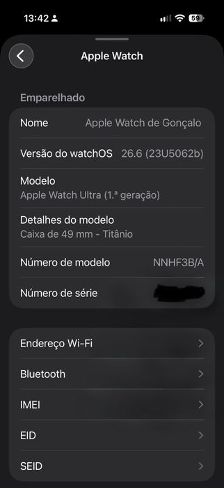 Apple Watch Ultra 49mm Titânio GPS + Cellular – Bateria 91% + 2 braceletes