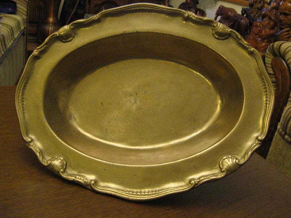 Mosiężna patera na nodze, duża ciężka, stara, doskonały stan