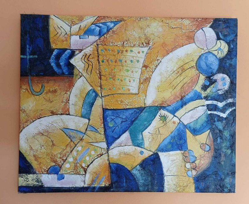 Vendo Quadro a Óleo em Tons de Azul e Laranja de Autor Desconhecido