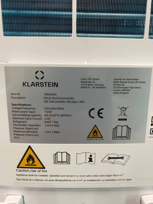 Осушувач повітря 40л Smart Klarstein DryFy 40 з Німеччини 10034434