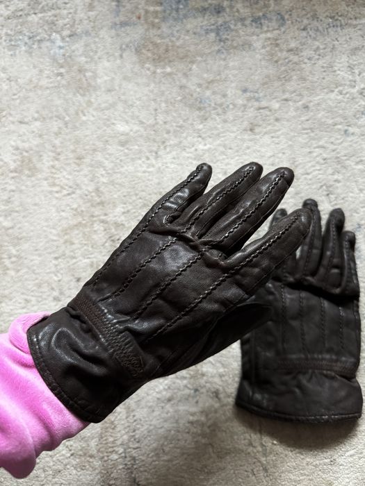 Шкіряні рукавички з утепленням темно-коричневі