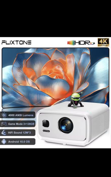 Проэктор  4К Flixtone D10S 4000 ANSI Full HD Android 15 3G  128 Gb