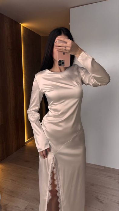 Женское платье длинное шелк+кружево 42-46 Жіноча нарядна сукня шовк