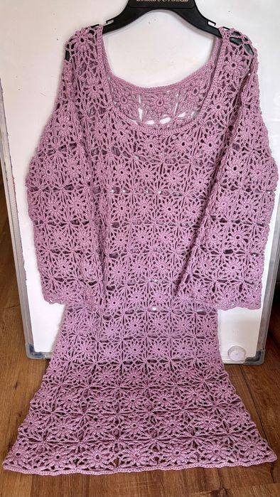 NOWA włoską sukienkę szydełkową kolor WRZOSOWY FIOLETOWY  S M