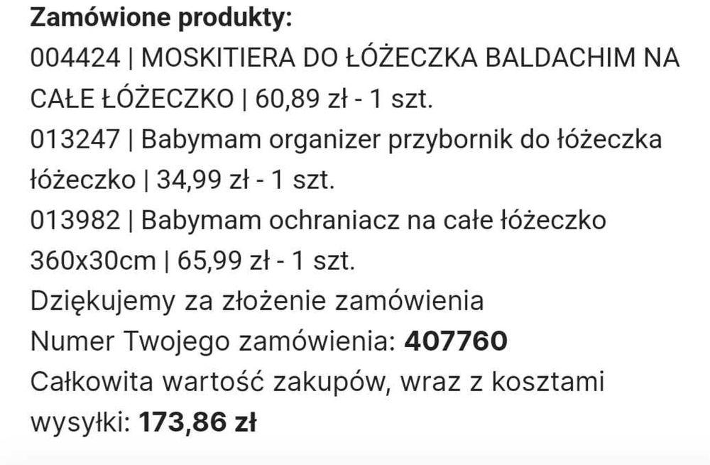 Łóżeczko dziecięce Klupś z wyposażeniem