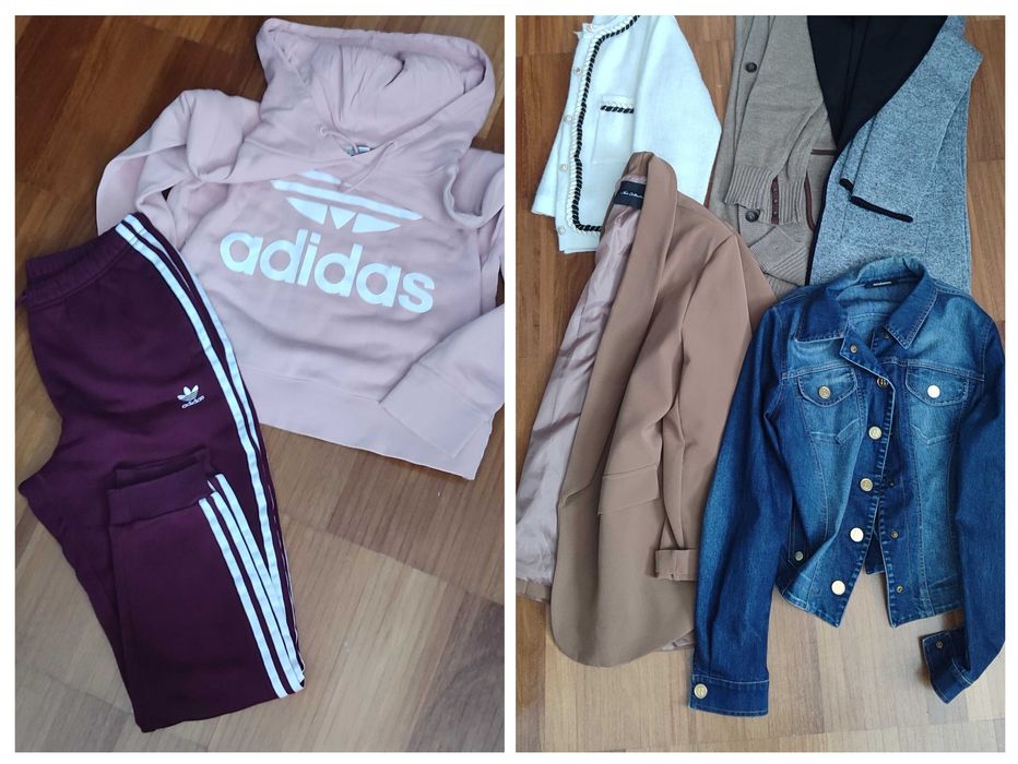 Roupa de senhora diversa, calças, macacões, t-shirts, casacos, fatos de banho