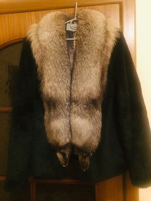 Шубка натуральний кролик+песець воротник