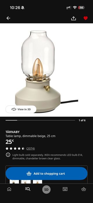 Conjunto de 2 candeeiros IKEA TÄRNABY com cúpula de vidro