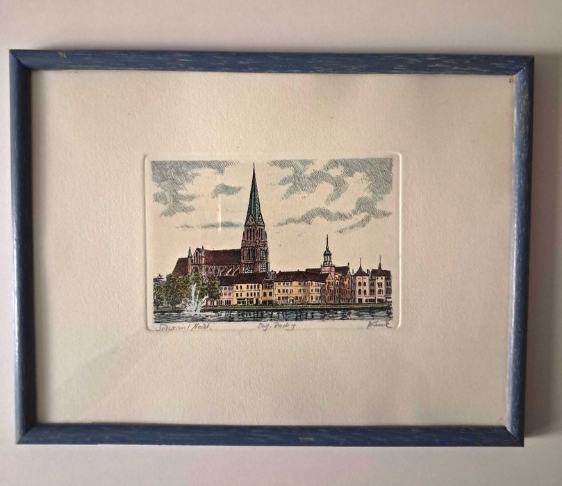 Grafika / Akwaforta kolorowa Schwerin sygnowana