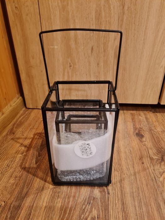 Śliczny zestaw komplet 3 lampiony taras ogród dom szklo +metal loft