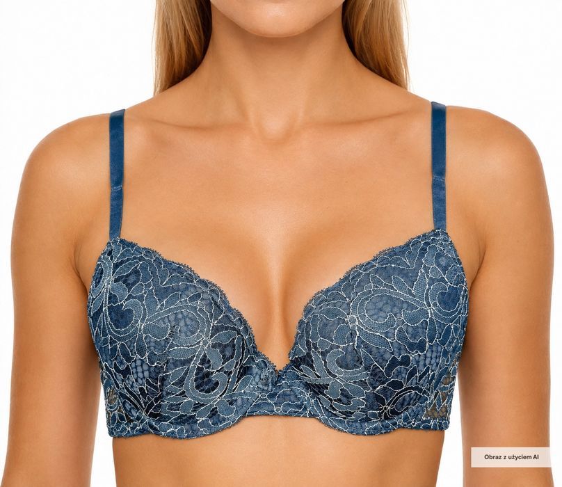Biustonosz push-up koronkowy niebieski 70B