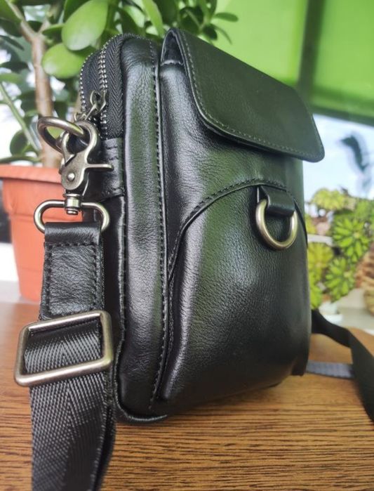 Кожаная Барсетка - Сумка мужская. Черная