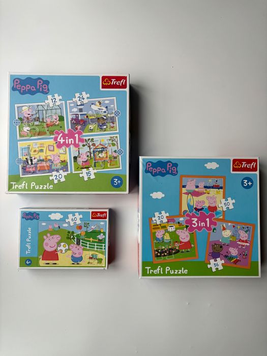 Puzzle zestaw 3 pudełka puzzli Świnka Peppa Pig 3+ 60 el 3w1 4w1
