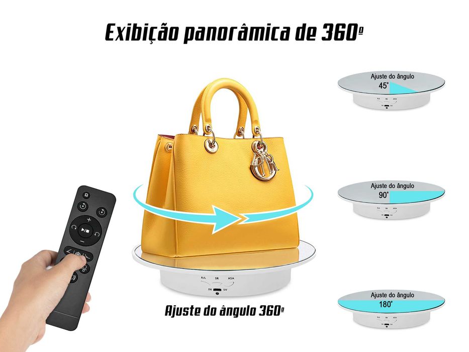 Suporte giratório 360º com comando 3 velocidades para exibição e vídeo