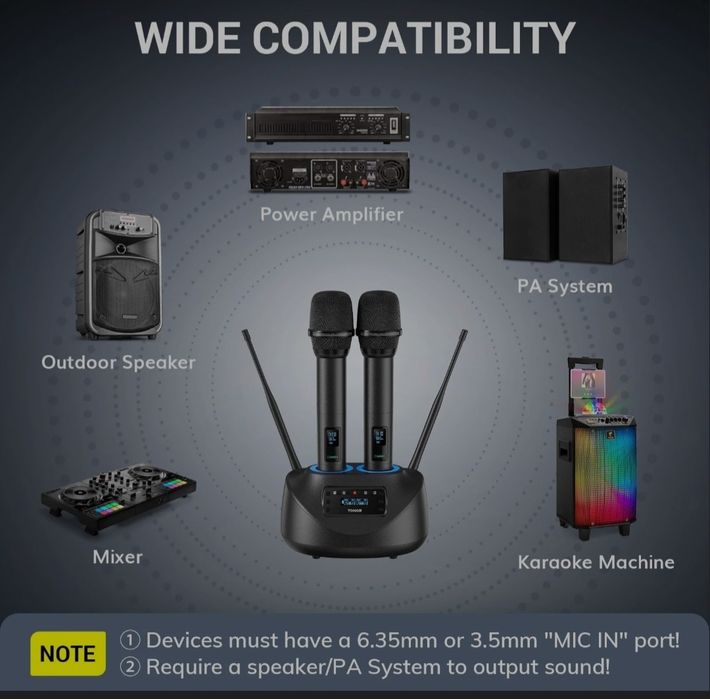 Tonor TW790 - Беспроводные микрофоны для караоке +станция