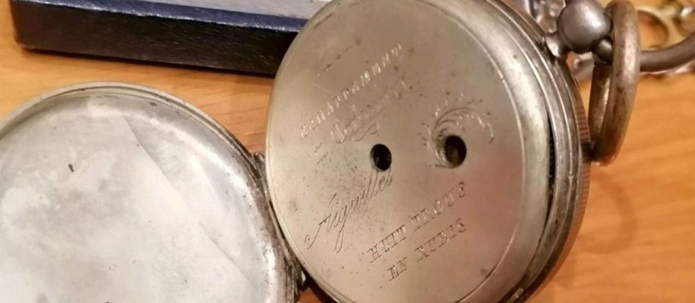 Relógio bolso cilindro em prata huit trous en rubis