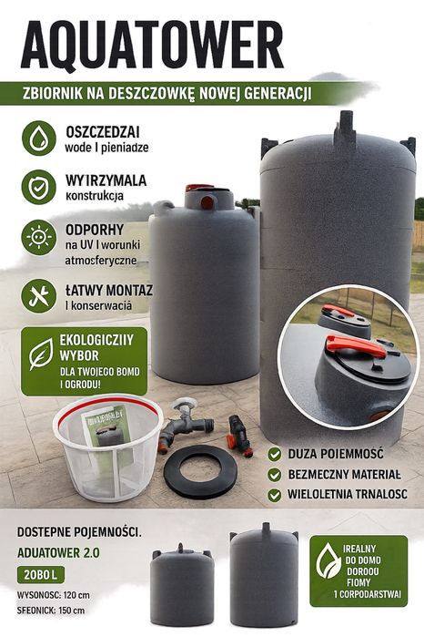 Zbiornik na deszczowke AquaTawer 3000 l wode deszczową