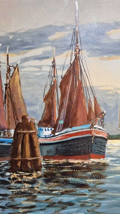 Łodzie w porcie, miniatura, Wilhelm Hoffmann ur. 1897 - zm. 1986