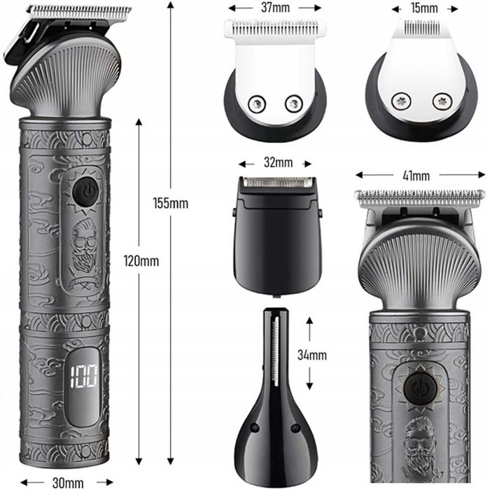 Maszynka Trymer ZILAN 16w1 Broda Włosy Ciało LCD USB Etui
