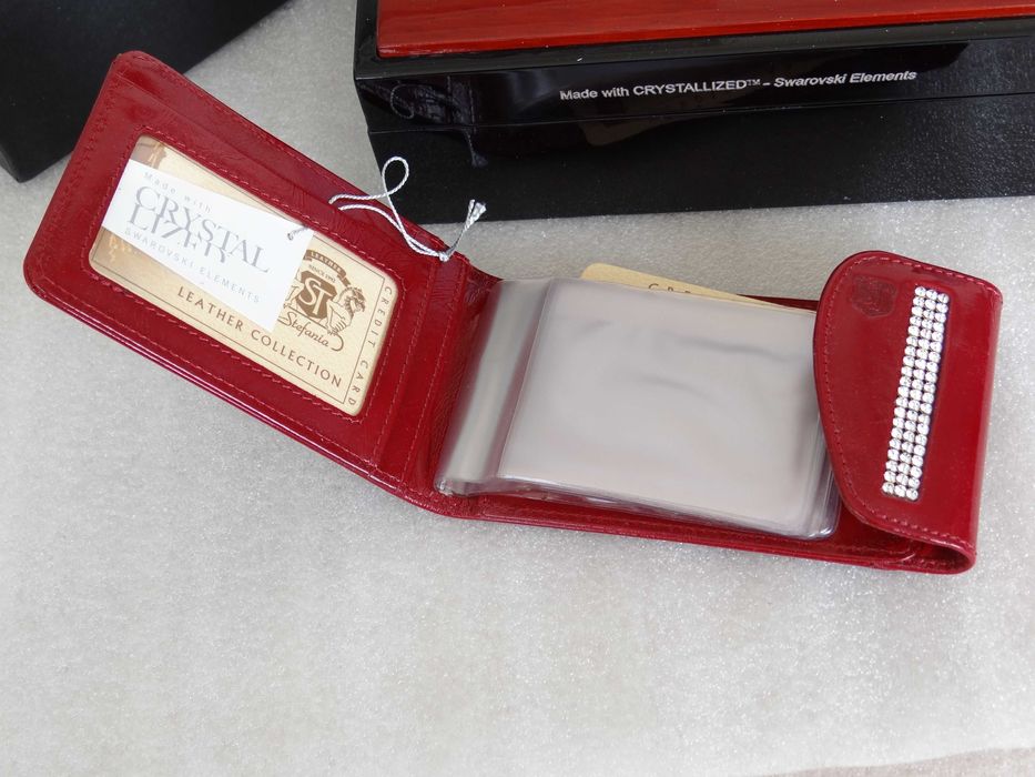 Etui na Karty Wizytówki Skóra Czerwony Swarovski Wizytownik